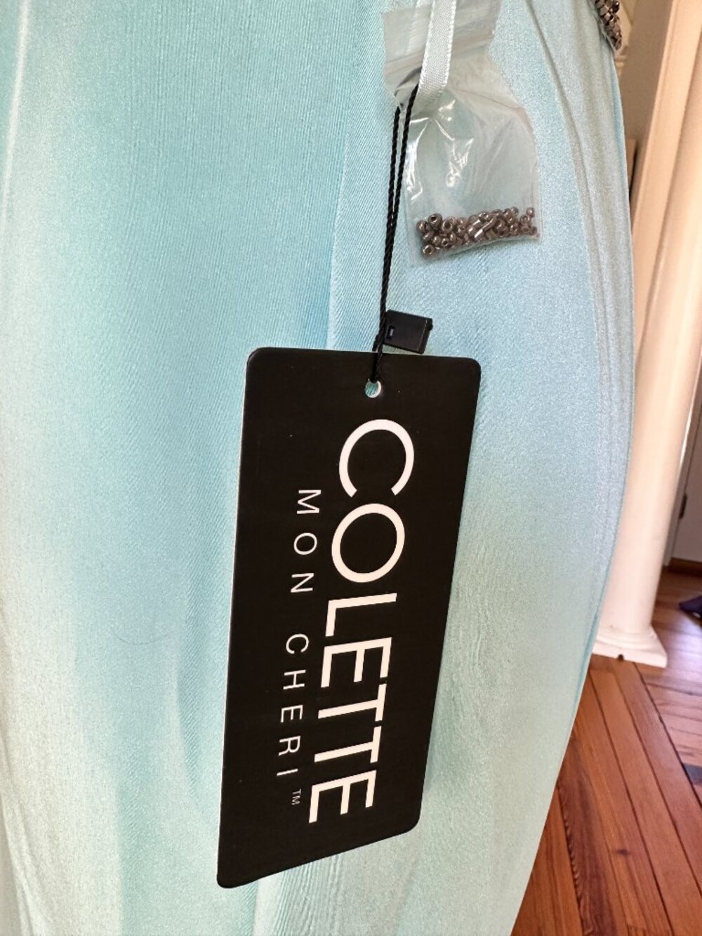 NWT Colette by Mon Cheri Aqua Beaded Prom Gown Style 8065CL - Size 4 - Picture 8 of 10